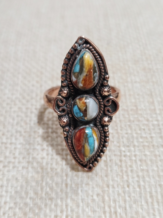 Jewelry - Spiny Oyster Turquoise Multicolor Inlay Teardrop Statement Ring